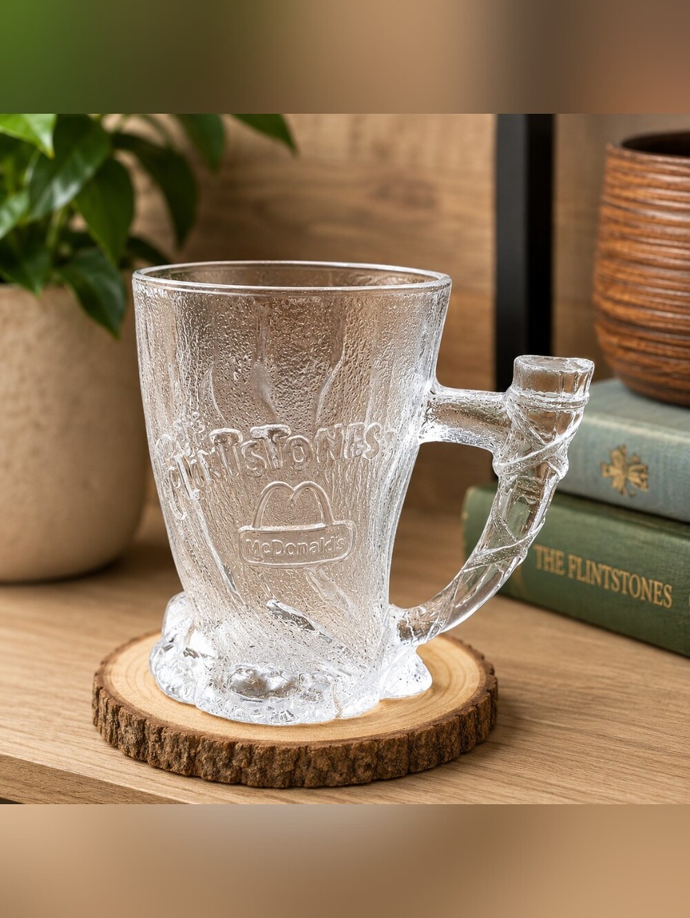 McDonald's The Flintstones Glass Mug 1993 Collectible Clear Glass Cup Vintage
